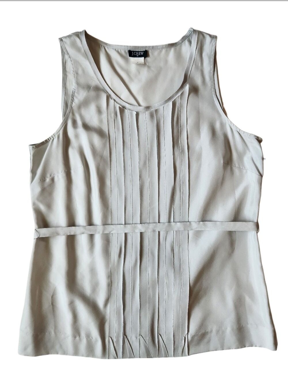 J. Crew 100% Silk Pleated Sleeveless Blouse - Silver Metallic Grey - Size 6